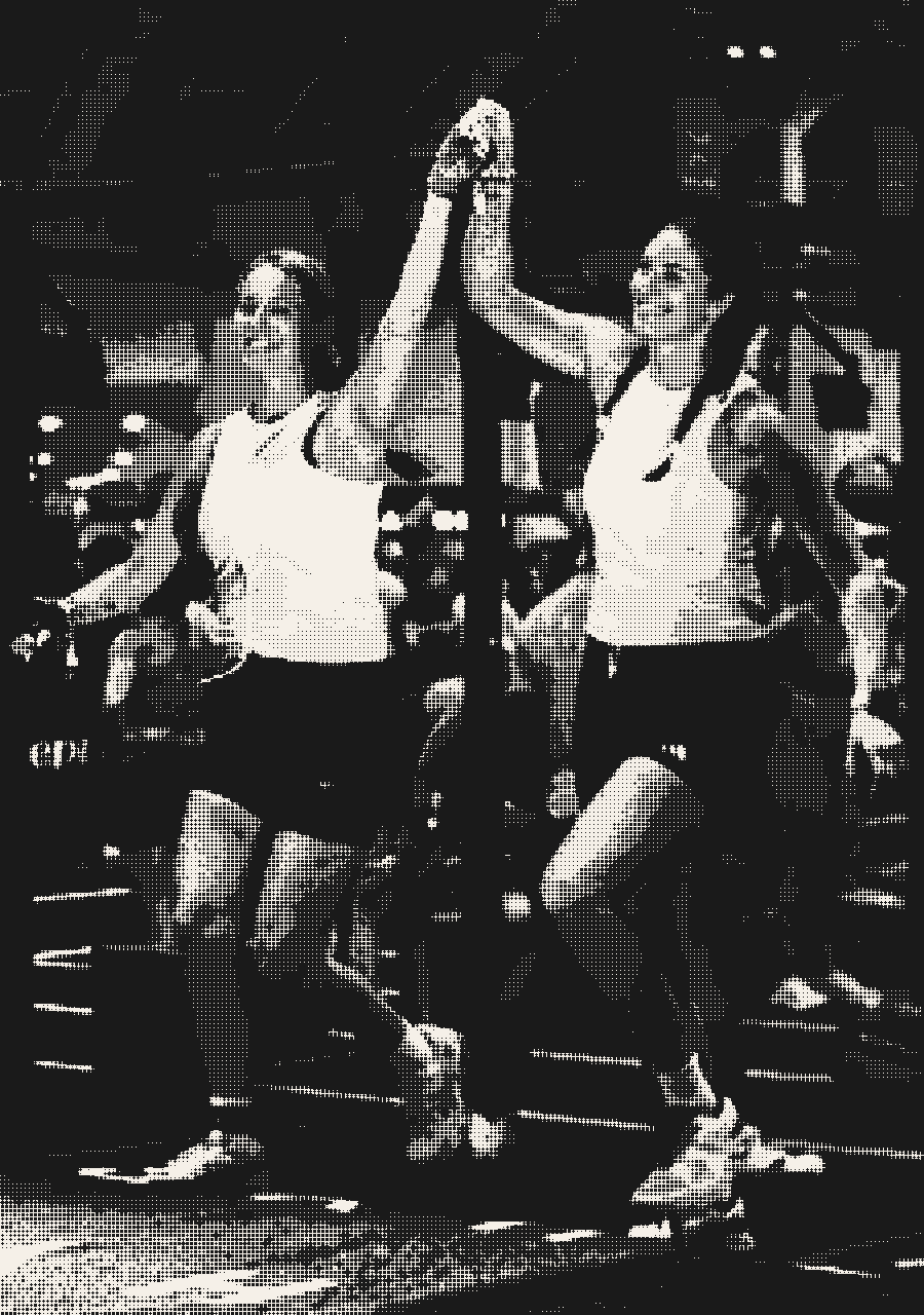 A Hyrox athlete at the line, in the AthleteField dither style.
