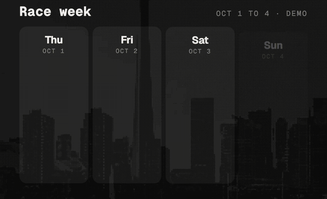 Spectators: see who races, when, across all four days